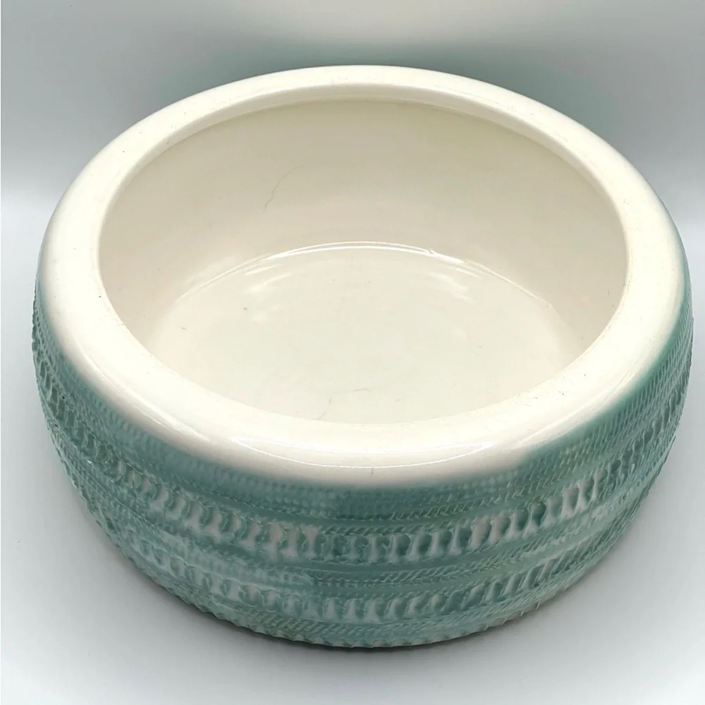 Vintage 1961 Handmade Ceramic Pottery Bowl w/Lid Turquoise/White MCM Signed - Picture 6 of 16